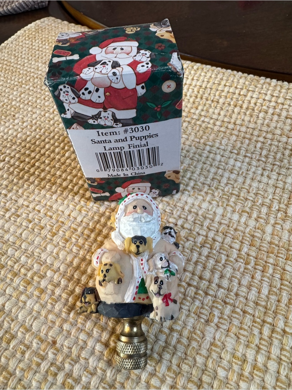 Santa and Puppies Lamp Finial Item #3030 In Box Christmas Decor